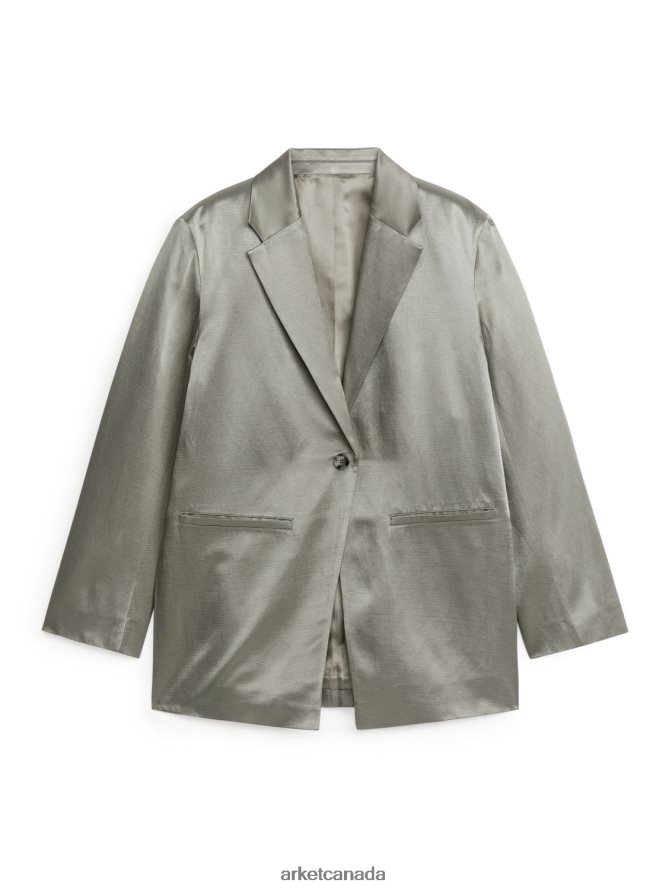 ARKET Clothing 4L826J488 Grey Oversized Satin Blazer Women