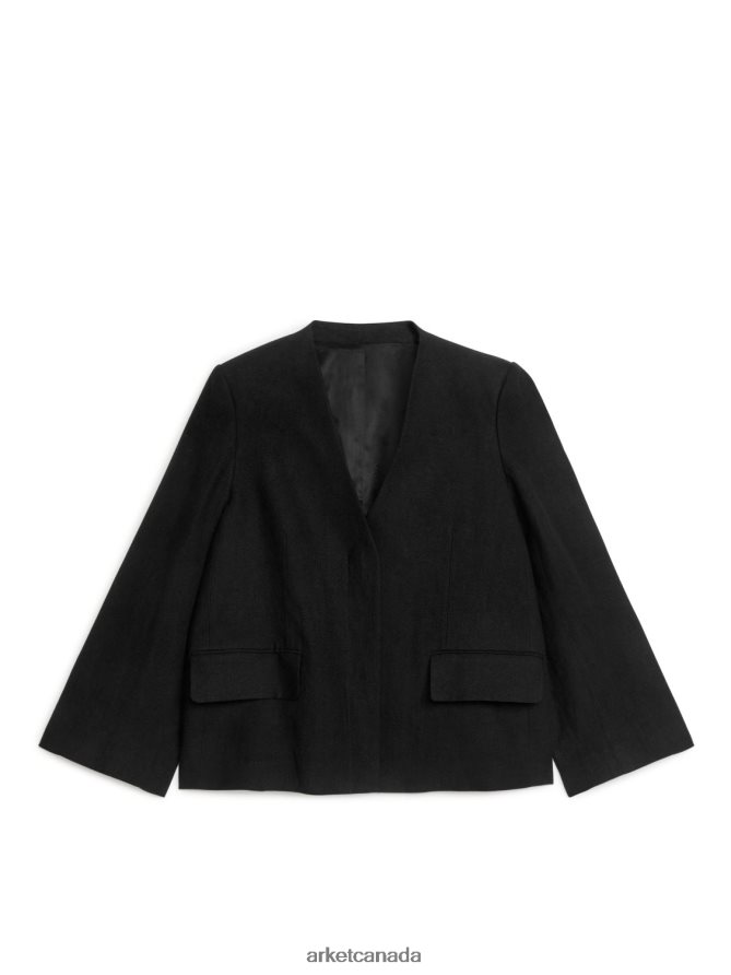 ARKET Clothing 4L826J489 Black Collarless Linen Blazer Women