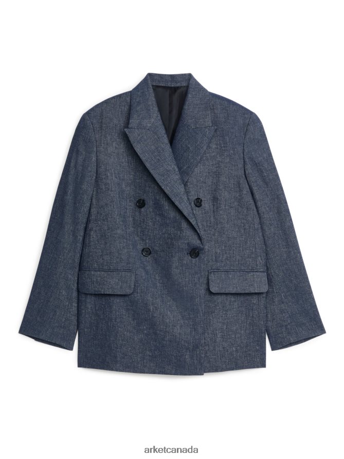 ARKET Clothing 4L826J493 Blue Melange Oversized Linen Cotton Blazer Women