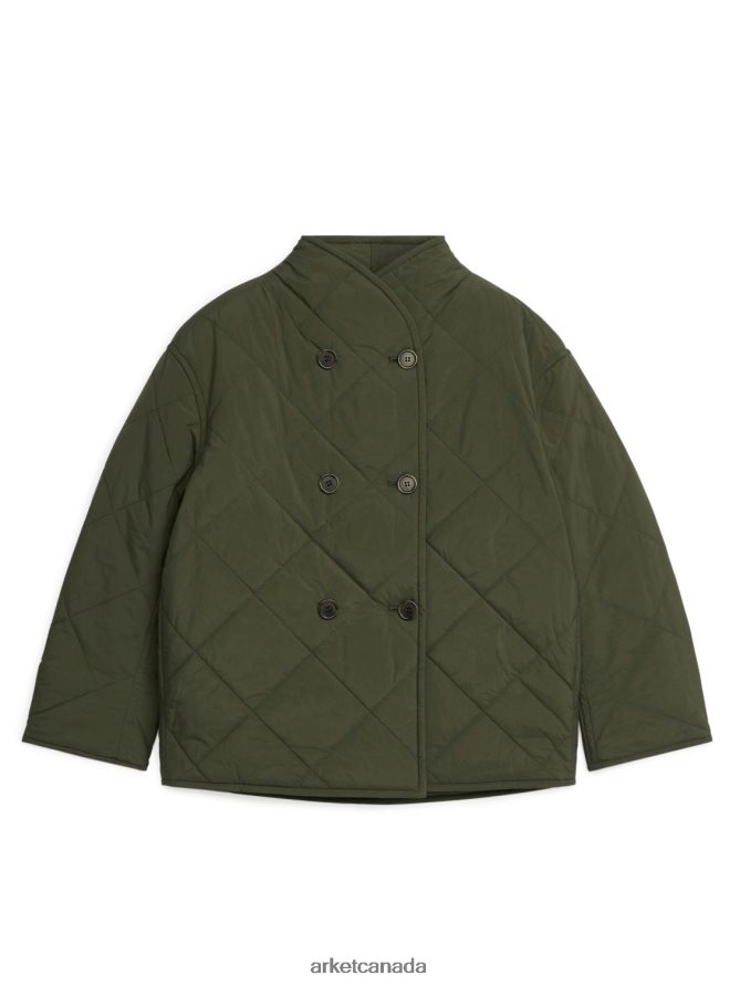 ARKET Clothing 4L826J450 Dark Kahki Green Quilted Shawl-Collar Jacket Women
