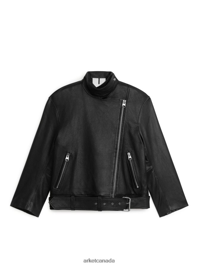ARKET Clothing 4L826J459 Black Oversized Leather Jacket Women