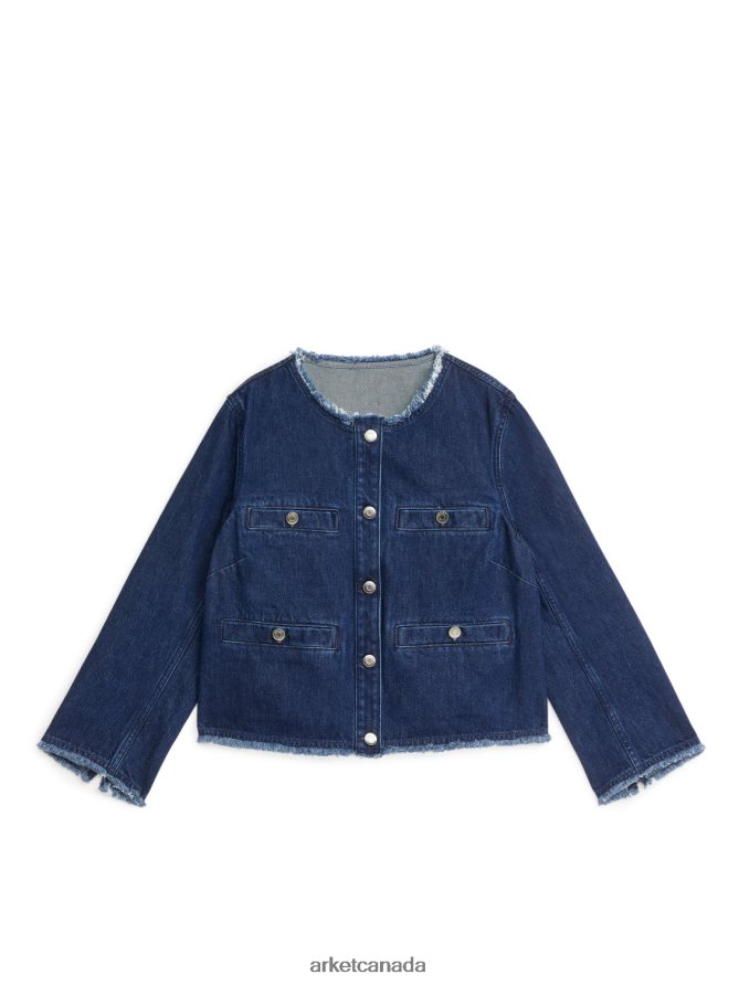 ARKET Clothing 4L826J468 Mid Blue Collarless Denim Jacket Women