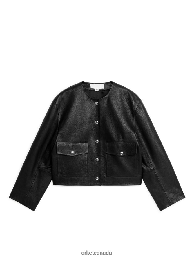 ARKET Clothing 4L826J475 Black Cropped Leather Jacket Women