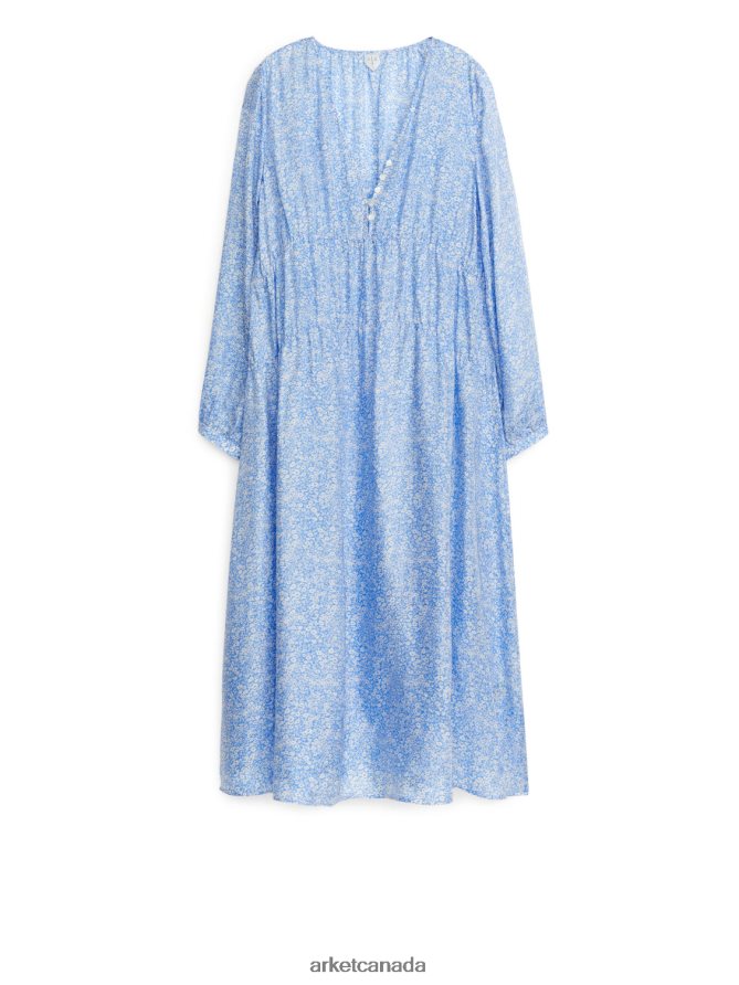 ARKET Clothing 4L826J115 Light Blue/White Floral Long Sleeve Maxi Dress Women
