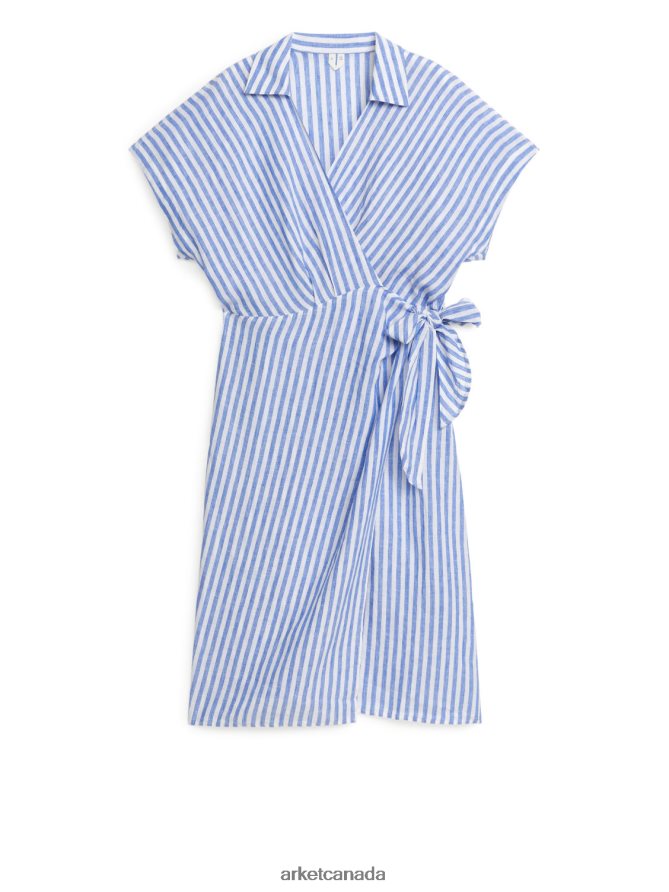 ARKET Clothing 4L826J117 Blue/White Midi Linen Wrap Dress Women