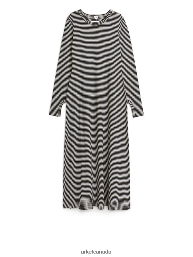 ARKET Clothing 4L826J131 Black/White Striped Jersey Dress Women