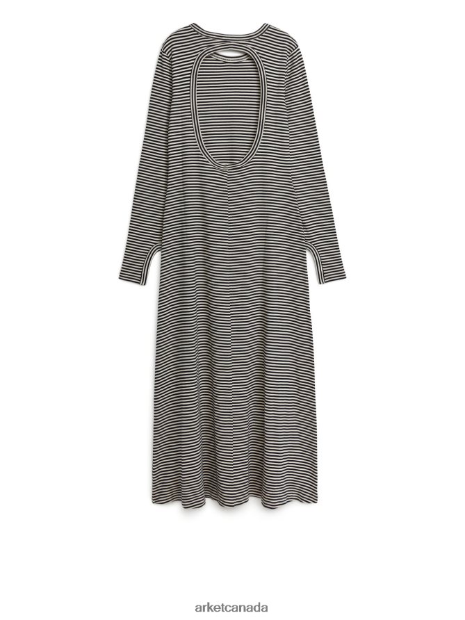 ARKET Clothing 4L826J131 Black/White Striped Jersey Dress Women