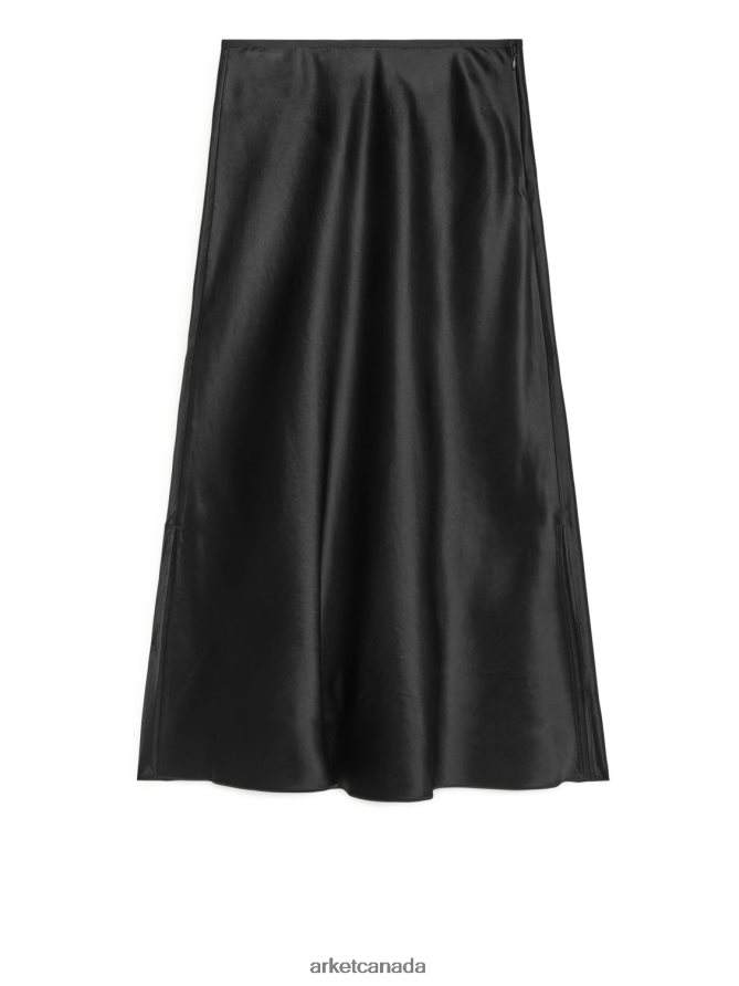 ARKET Clothing 4L826J241 Black Bias-Cut Satin Skirt Women