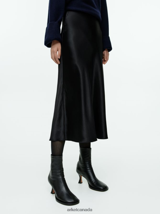 ARKET Clothing 4L826J241 Black Bias-Cut Satin Skirt Women