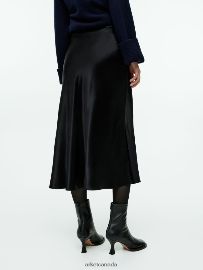 ARKET Clothing 4L826J241 Black Bias-Cut Satin Skirt Women
