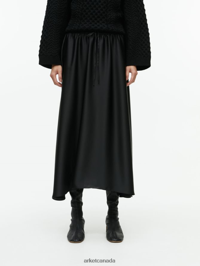 ARKET Clothing 4L826J243 Black Midi Satin Skirt Women