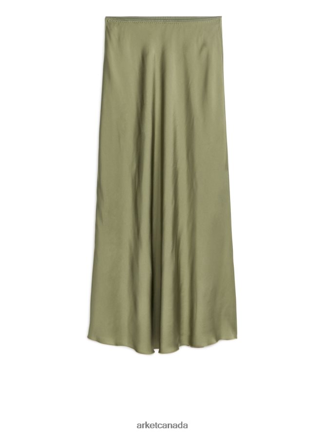 ARKET Clothing 4L826J245 Khaki Green Maxi Satin Skirt Women