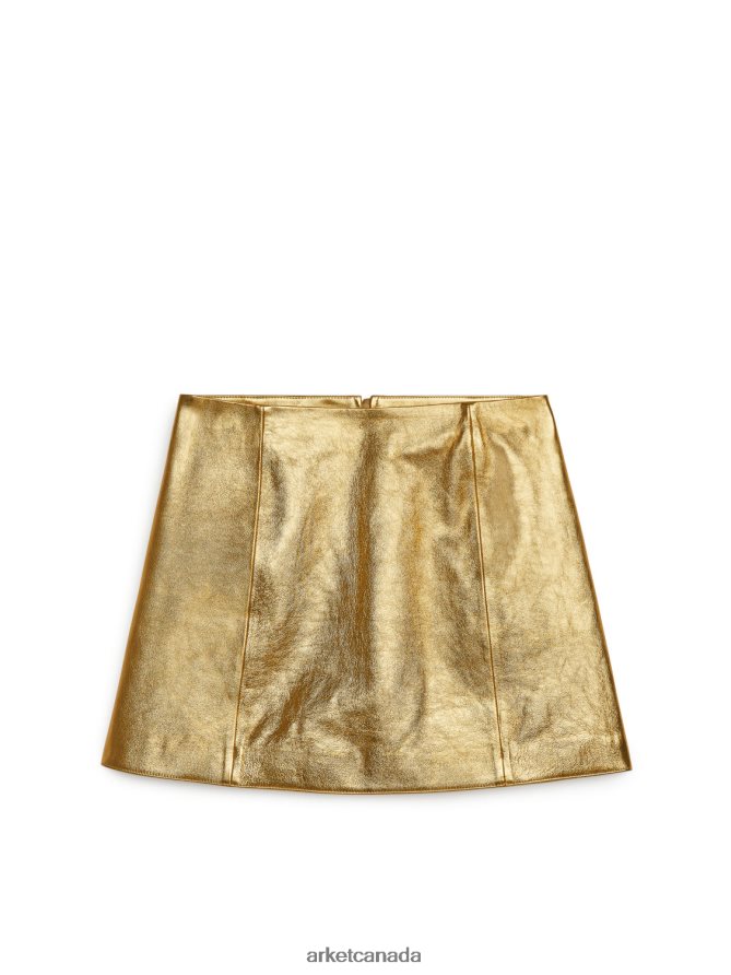 ARKET Clothing 4L826J265 Gold Leather Mini Skirt Women