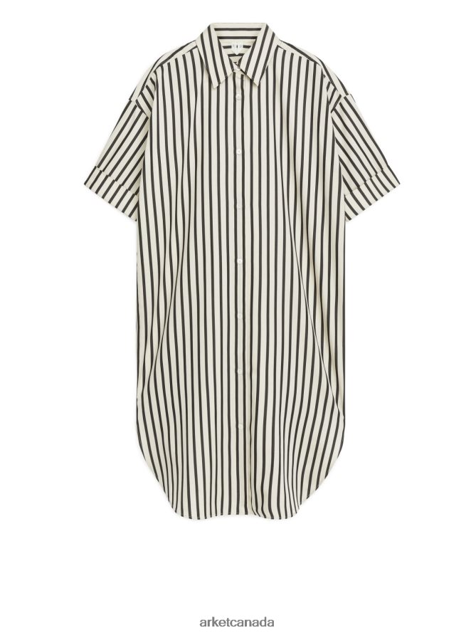 ARKET Clothing 4L826J71 Off White/Black Poplin Shirt Dress Women