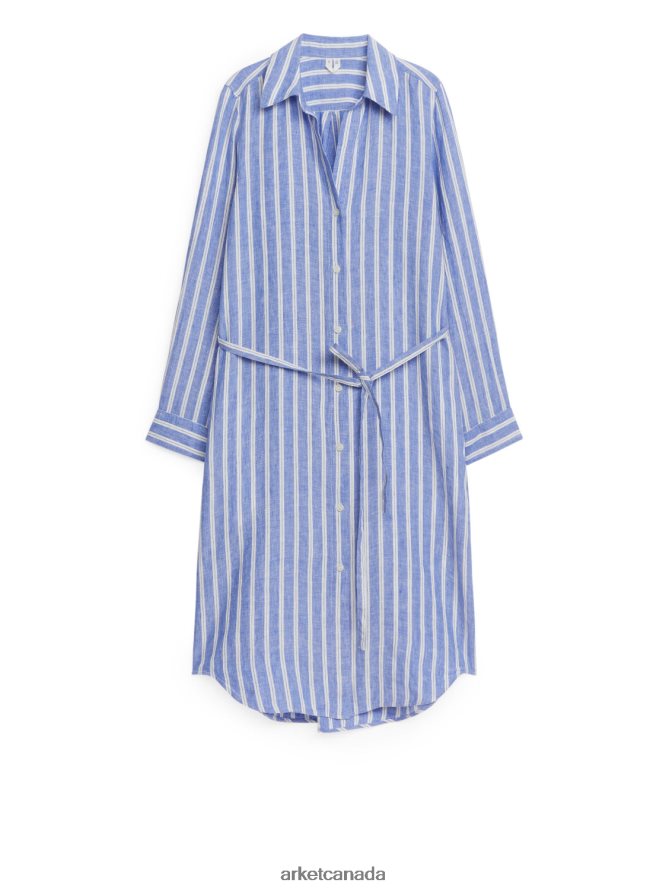 ARKET Clothing 4L826J76 Blue/White Linen Shirt Dress Women
