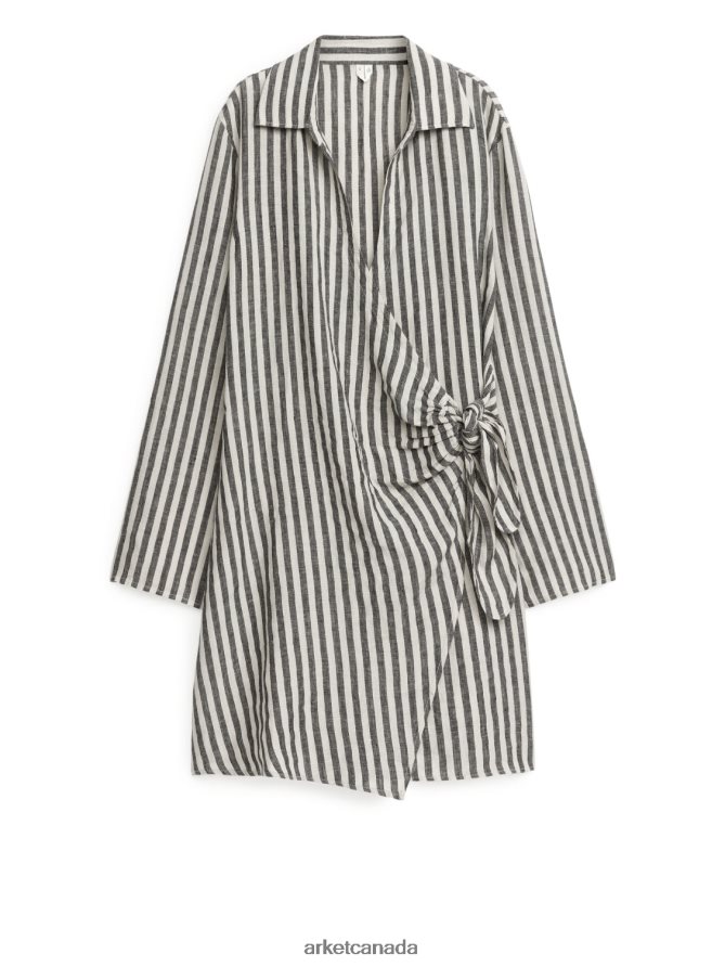 ARKET Clothing 4L826J81 Black/White Linen Wrap Dress Women