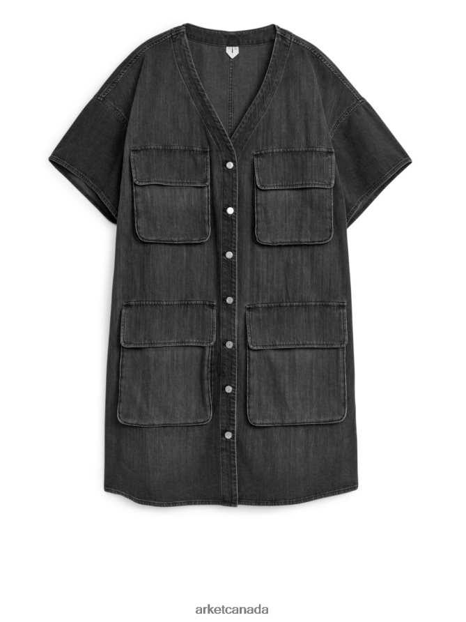 ARKET Clothing 4L826J84 Washed Black Utility Denim Dress Women
