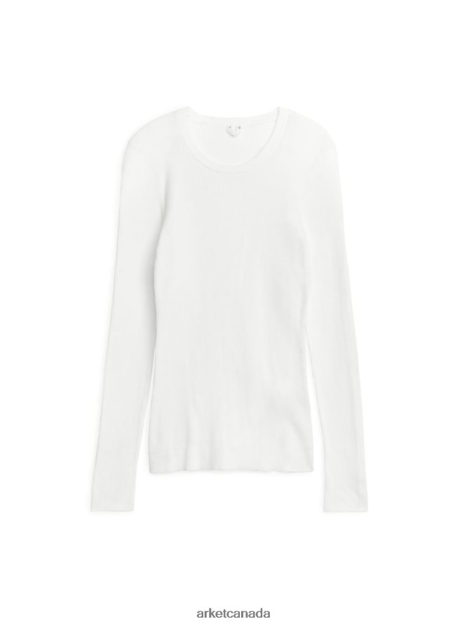 ARKET Clothing 4L826J396 White Ribbed Cotton Jumper Women