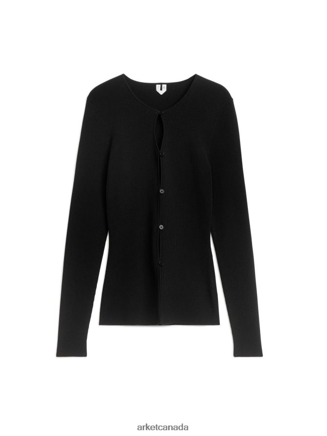 ARKET Clothing 4L826J402 Black Slim-Fit Ribbed Cardigan Women