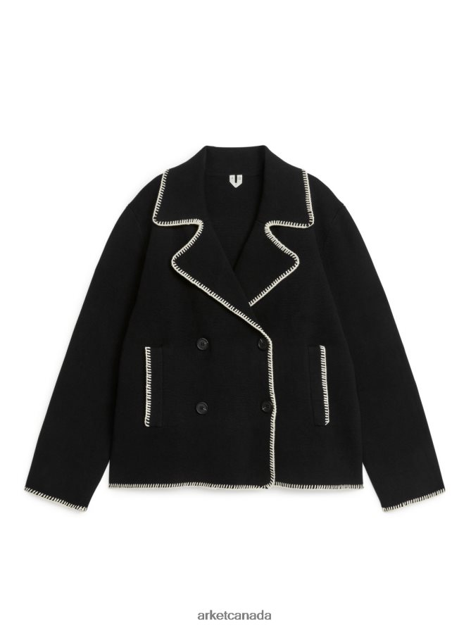 ARKET Clothing 4L826J415 Black/Off-White Knitted Contrast Stitching Jacket Women