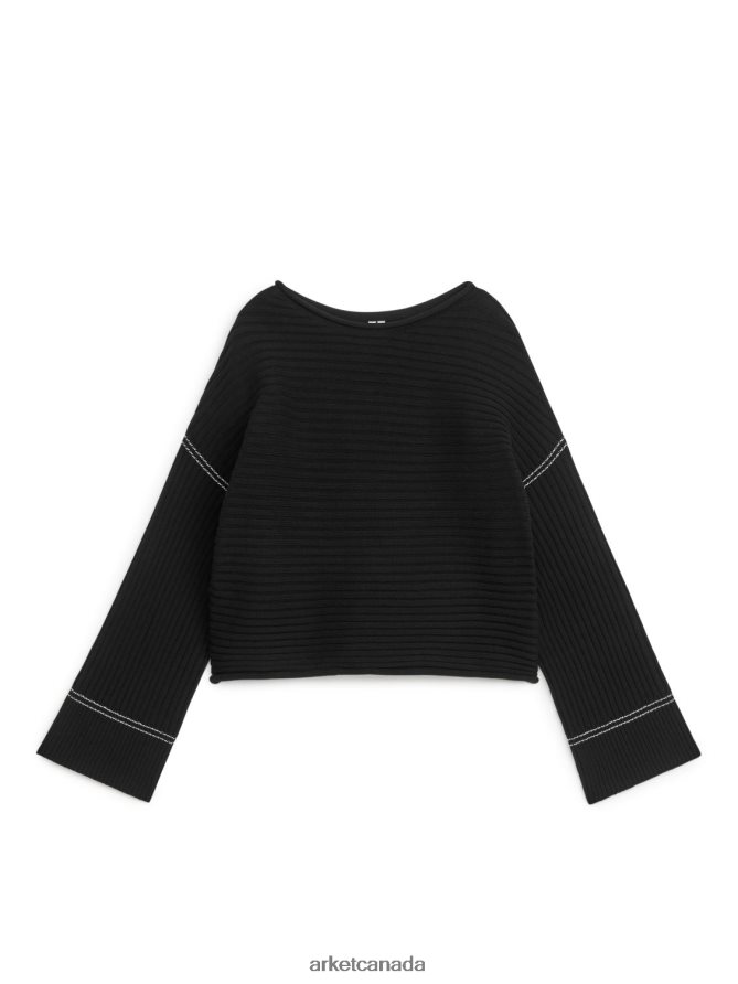 ARKET Clothing 4L826J417 Black Rib-Knitted Cotton Jumper Women