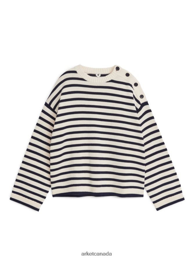ARKET Clothing 4L826J419 Dark Blue/Off White Oversized Cotton Jumper Women