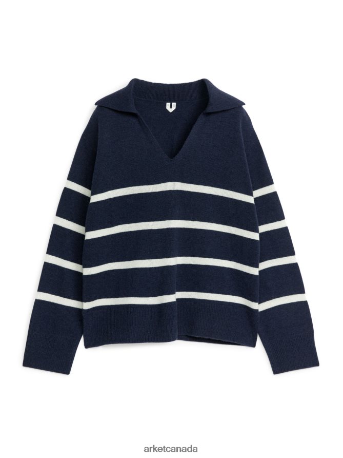 ARKET Clothing 4L826J421 Dark Blue/White Cashmere-Wool Jumper Women