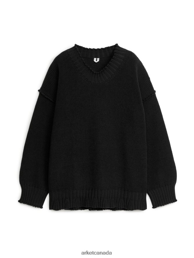 ARKET Clothing 4L826J422 Black Scallop Edge Cotton Wool Jumper Women