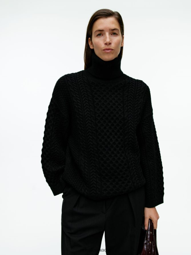 ARKET Clothing 4L826J431 Black Cable-Knit Wool Jumper Women