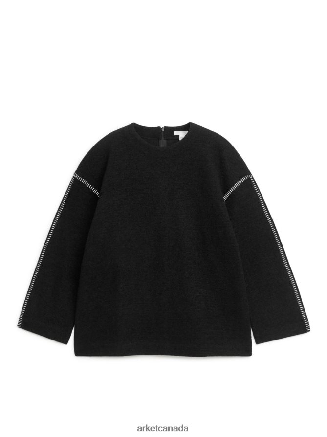 ARKET Clothing 4L826J436 Black/White Boiled Wool Sweatshirt Women