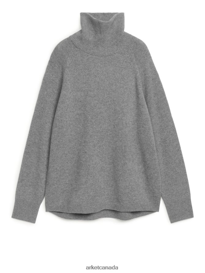 ARKET Clothing 4L826J444 Grey Raglan-Sleeve Cashmere Roll-Neck Jumper Women