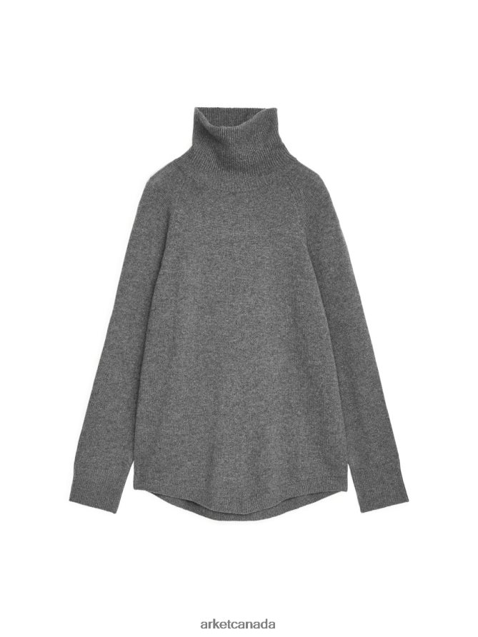 ARKET Clothing 4L826J445 Grey Raglan-Sleeve Cashmere Roll-Neck Jumper Women