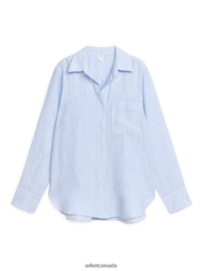 ARKET Clothing 4L826J10 Light Blue/White Linen Shirt Women