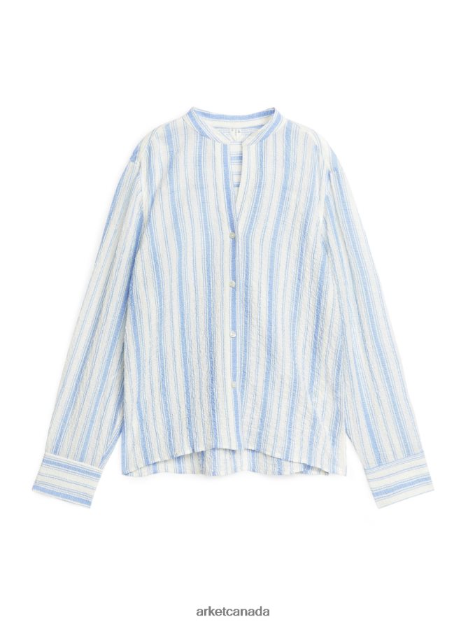 ARKET Clothing 4L826J13 White/Blue Crinkle Cotton Shirt Women