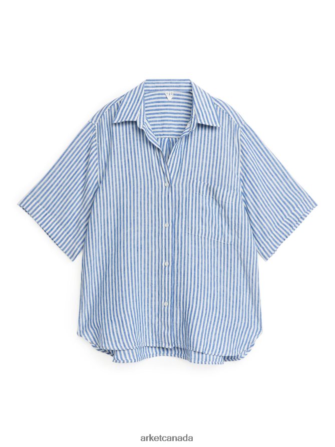 ARKET Clothing 4L826J14 Blue/White Linen Resort Shirt Women