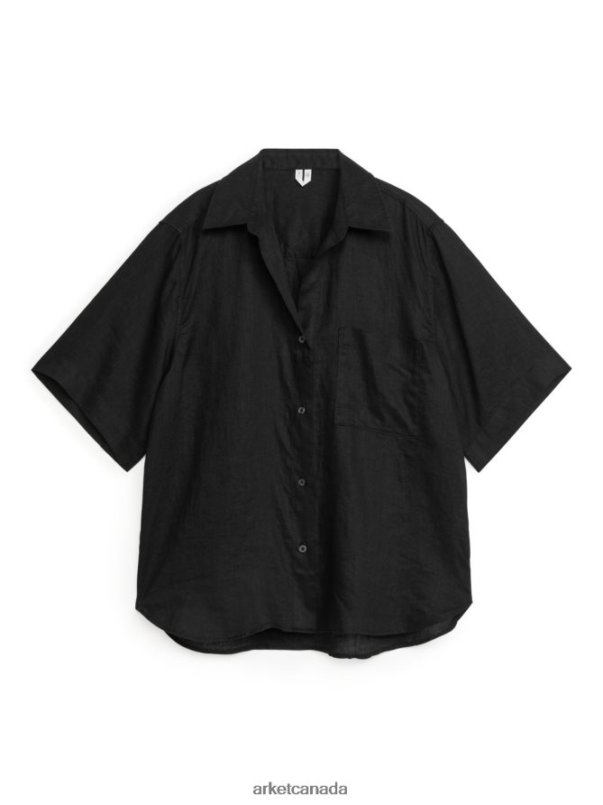 ARKET Clothing 4L826J21 Black Linen Resort Shirt Women
