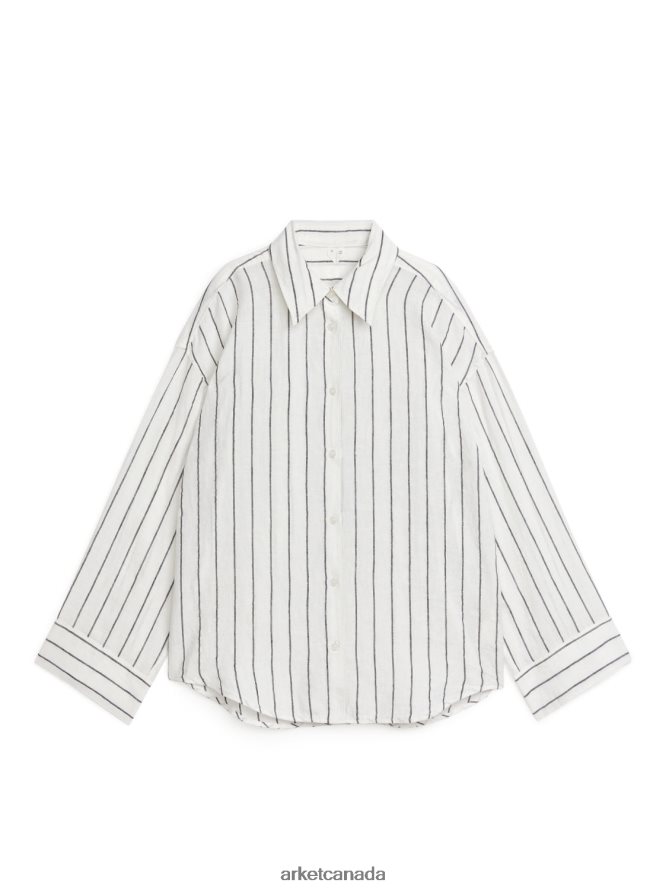 ARKET Clothing 4L826J24 Off White/Black Linen Shirt Women