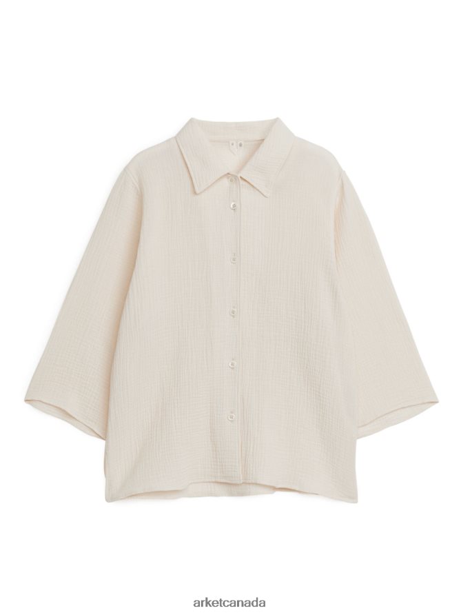 ARKET Clothing 4L826J25 Off White Crinkle Cotton Shirt Women