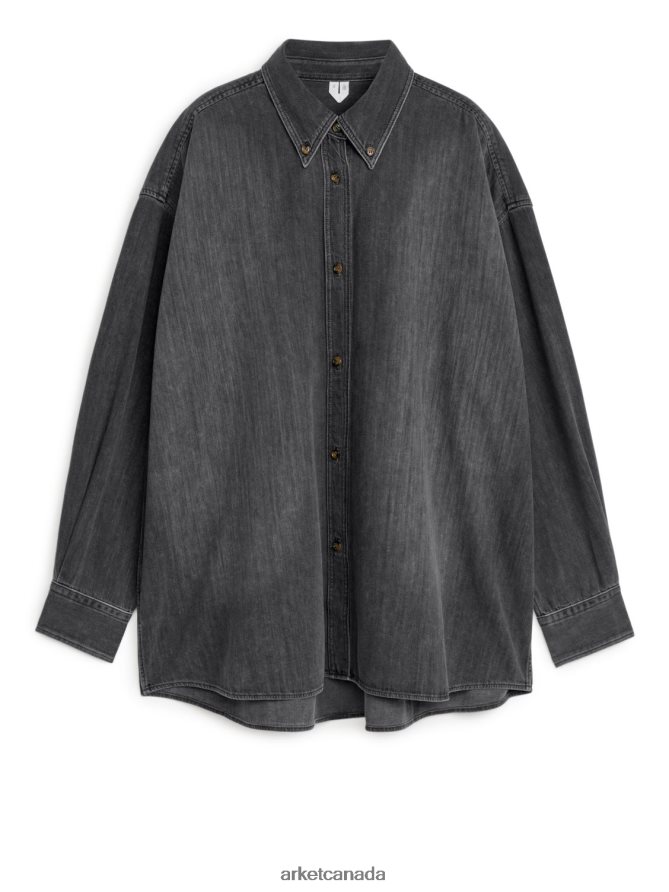 ARKET Clothing 4L826J27 Washed Black Oversized Denim Shirt Women