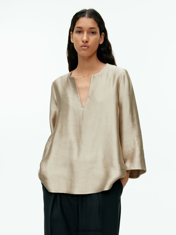 ARKET Clothing 4L826J45 Beige Linen Blend Blouse Women