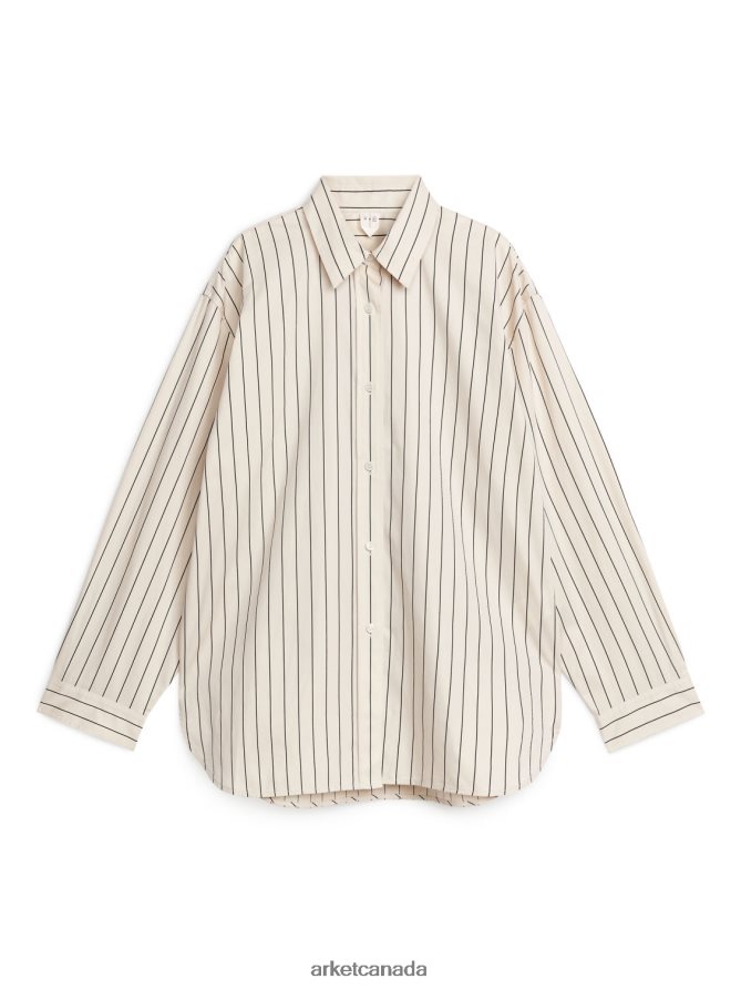ARKET Clothing 4L826J60 Light Beige/Black Relaxed Poplin Shirt Women