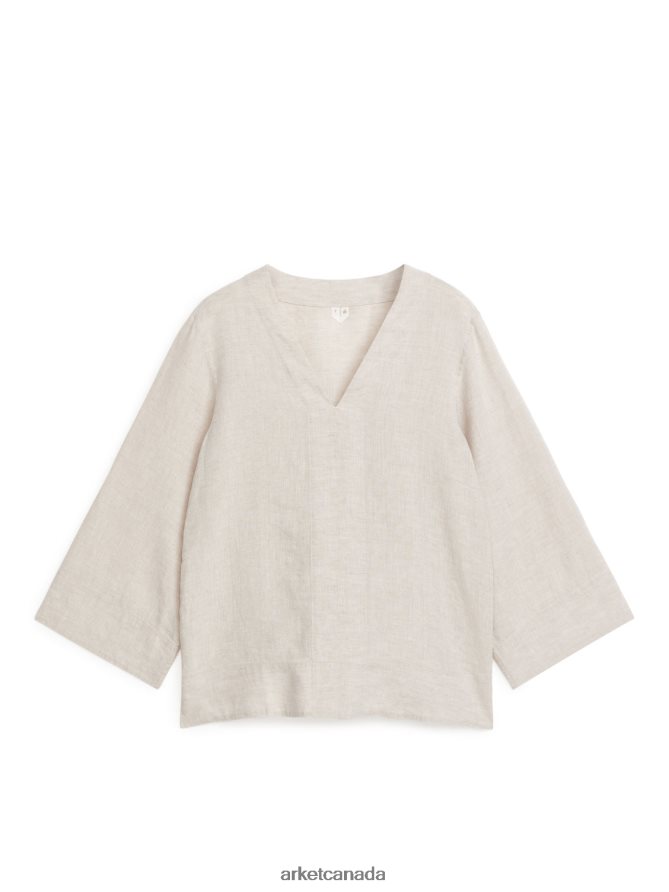 ARKET Clothing 4L826J63 Beige Pop-Over Linen Shirt Women