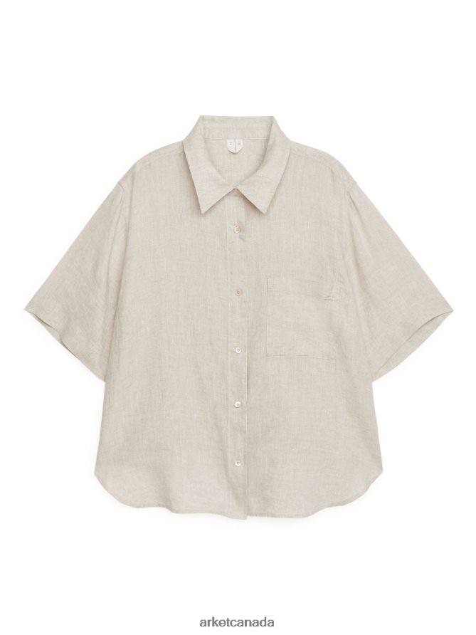 ARKET Clothing 4L826J67 Beige Short-Sleeved Linen Shirt Women