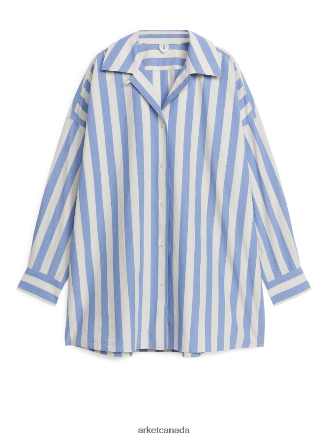ARKET Clothing 4L826J6 Blue/Off White Cotton Linen Shirt Women