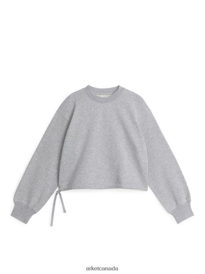 ARKET Clothing 4L826J505 Grey Melange Cropped Drawstring Sweatshirt Women
