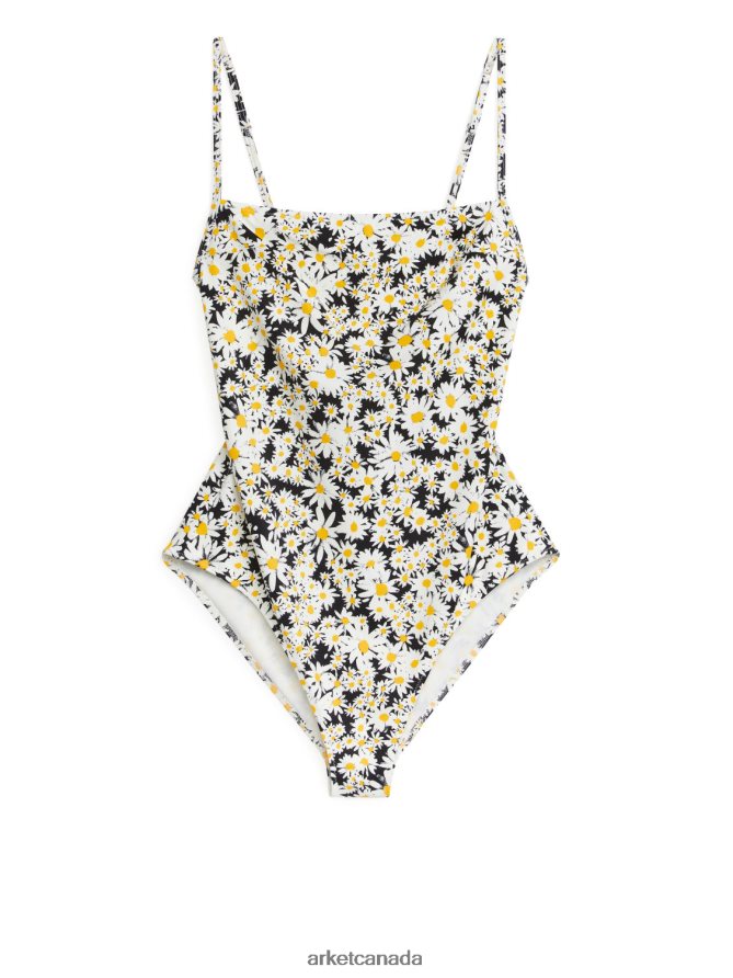 ARKET Clothing 4L826J583 Blue/White/Yellow Square-Neck Swimsuit Women