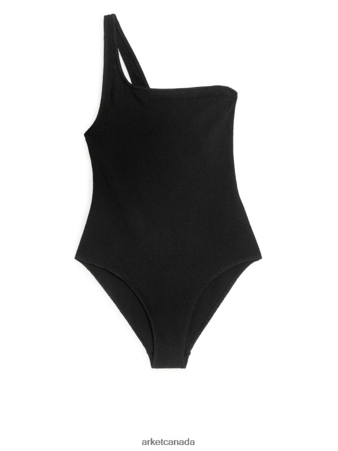 ARKET Clothing 4L826J585 Black Crinkle One-Shoulder Swimsuit Women