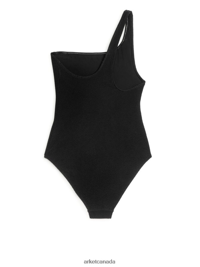 ARKET Clothing 4L826J585 Black Crinkle One-Shoulder Swimsuit Women