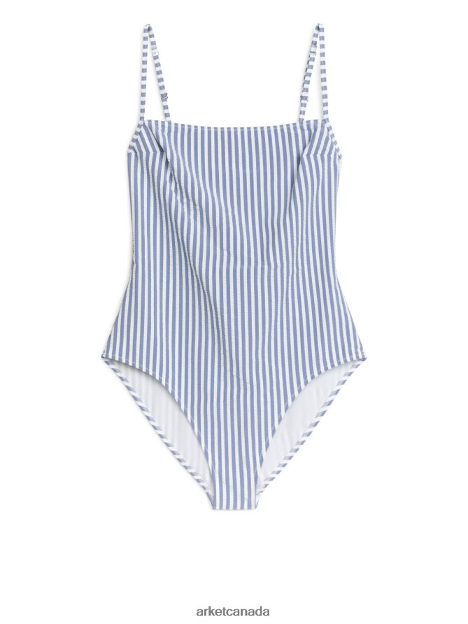 ARKET Clothing 4L826J596 Blue/White Seersucker Swimsuit Women