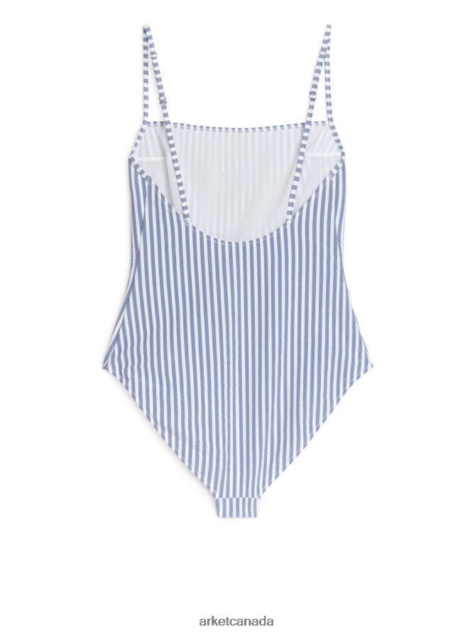 ARKET Clothing 4L826J596 Blue/White Seersucker Swimsuit Women
